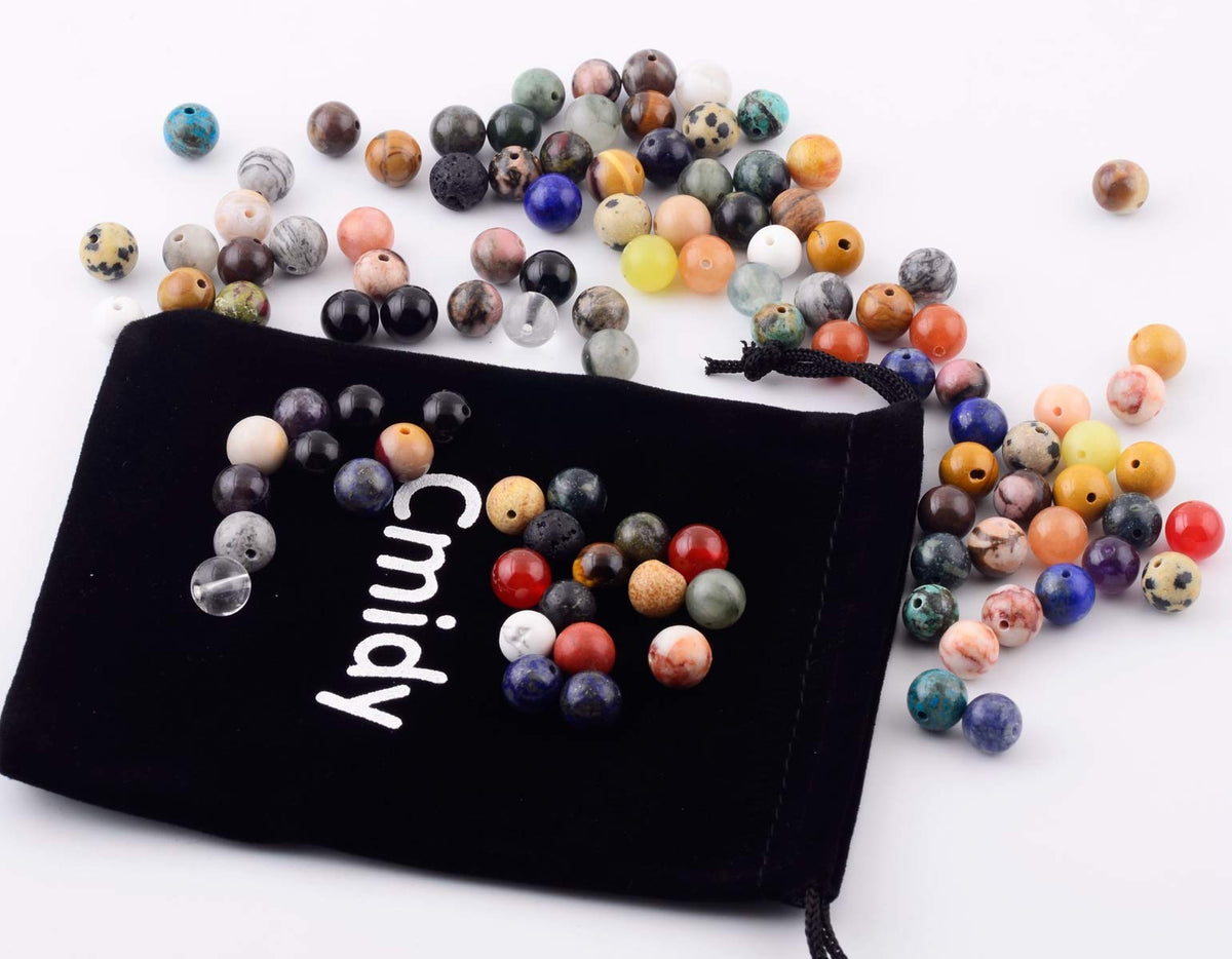 Natural Stone Beads 100pcs Round Genuine Real Stone Beading Loose Gemstones Hole Size 1mm DIY Smooth Bead for Bracelet Necklace Earrings Jewelry Making (Natural Stone Beads Multicolor, 6mm)