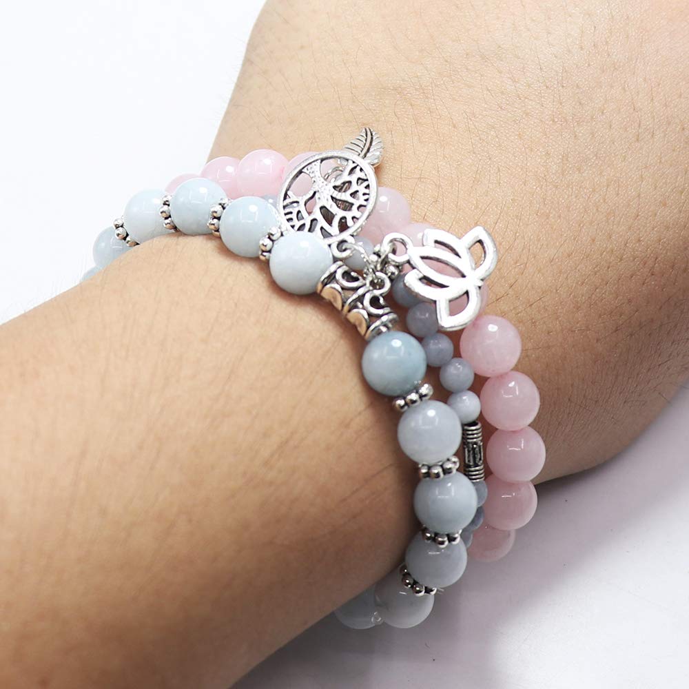 UEUC Tree of Life Yoga Healing Stone Bracelets,Multilayer Lotus Chakra Stone Reiki Bracelet Sets,Anxiety Crystal Natural Stone,for Women Stress Relief