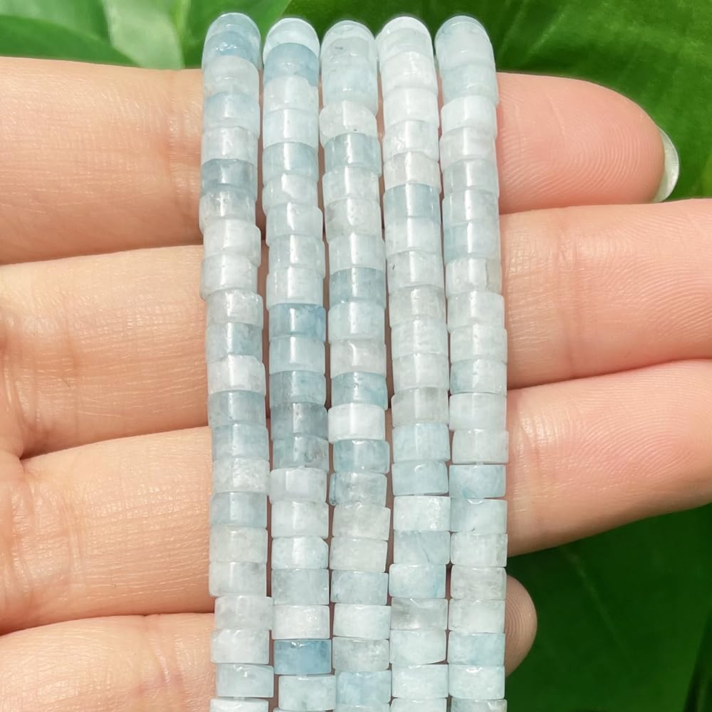 NITOPUPU 150Pcs 4×2mm Natural Aquamarine Spacer Stone Beads for Jewelry Making Supplies, Loose Semi Flat Round Gemstone Tube Beads for Bracelets DIY Crafts