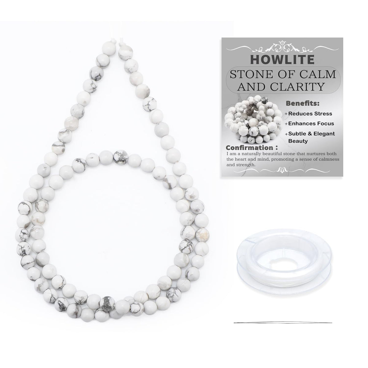 CMBYN Natural Stone Beads Round Genuine Real Stone Beading Strand Loose Gemstones DIY Smooth Bead for Bracelet Necklace Earrings Jewelry Making (Howlite, 4mm 90 Pieces)