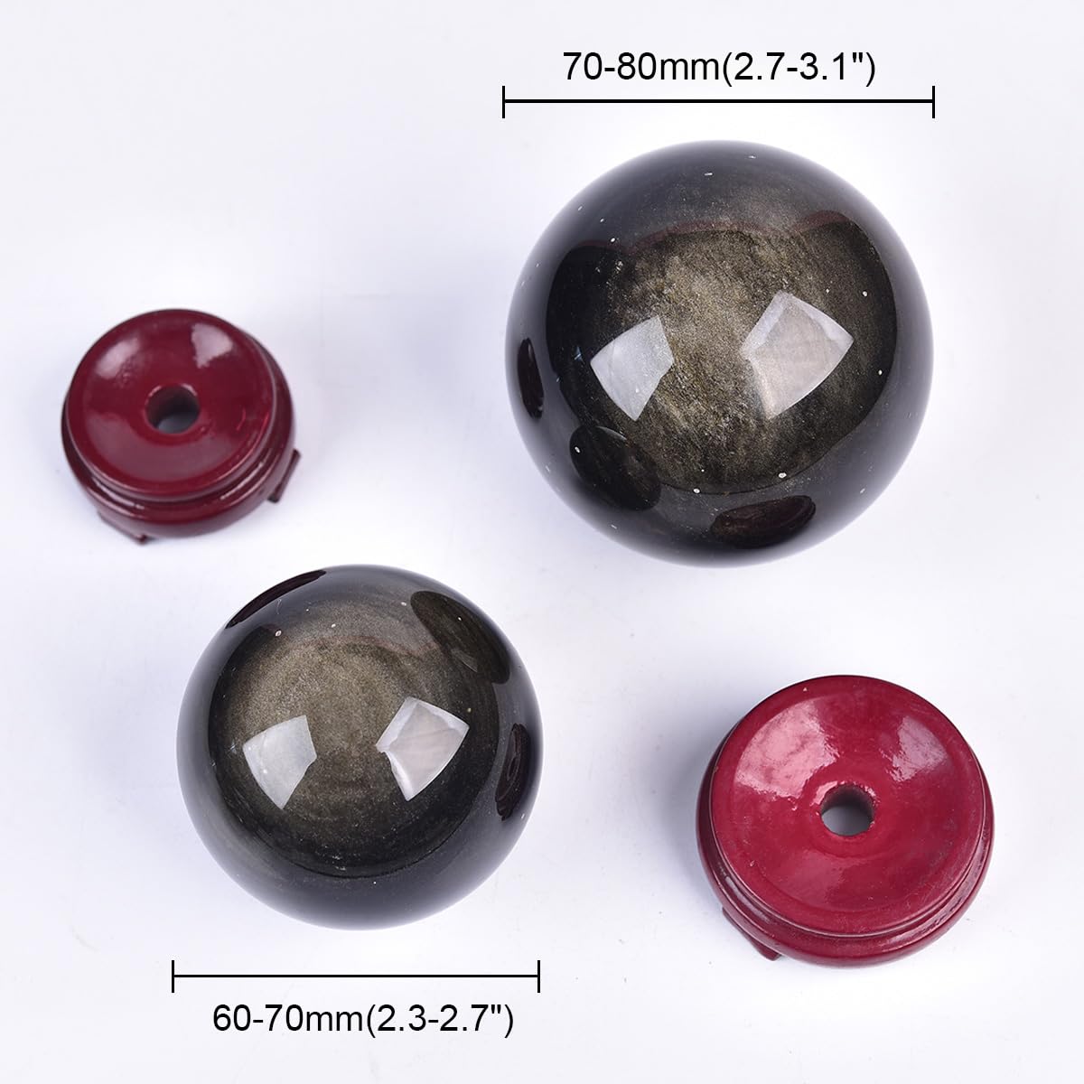JIC Gem Golden Obsidian Crystal Sphere Large Healing Crystal Ball with Stand Ornament Meditation Witchcraft Decor 2.3-2.7 inch(60-70mm)