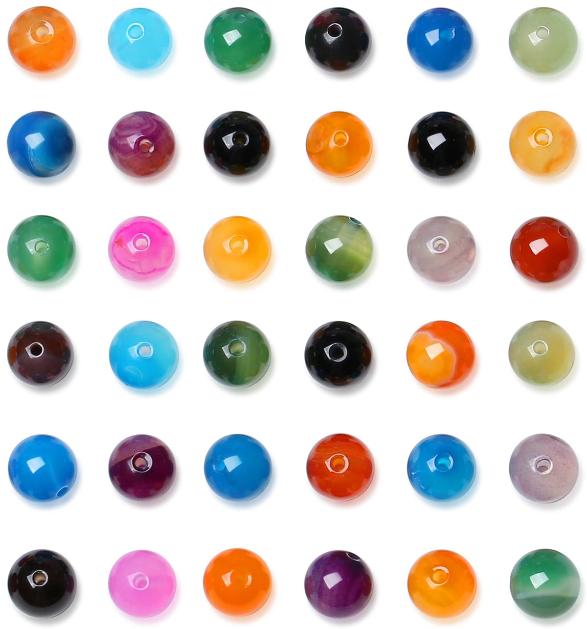 QINJIEJIE 100pcs Colorful Agate Stone Beads - 8mm Round Loose Gemstone Stone Beads for DIY Bracelet, Necklace, Earrings & Jewelry Making