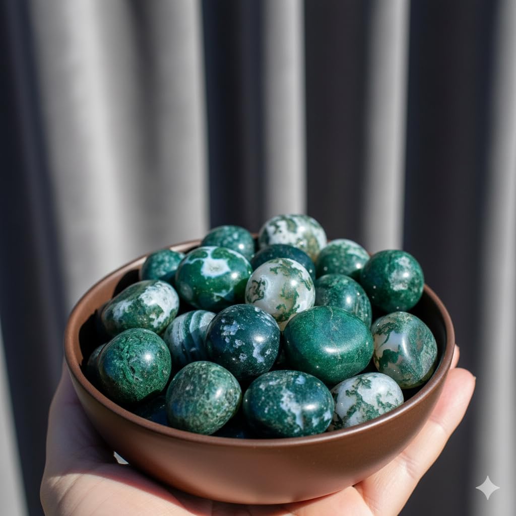 Moss Agate Tumbled Stone – Natural Green Crystal Gemstone for Positivity, Growth & Balance – Pocket Stone for Meditation, Reiki, Chakra, Yoga & Spiritual Décor