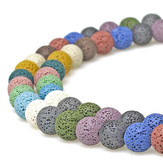 MJDCB Natural Multicolor Volcanic Lava Stone Round Loose Stone Beads DIY for Jewelry Bracelet Making 15" (14mm, Multicolored)