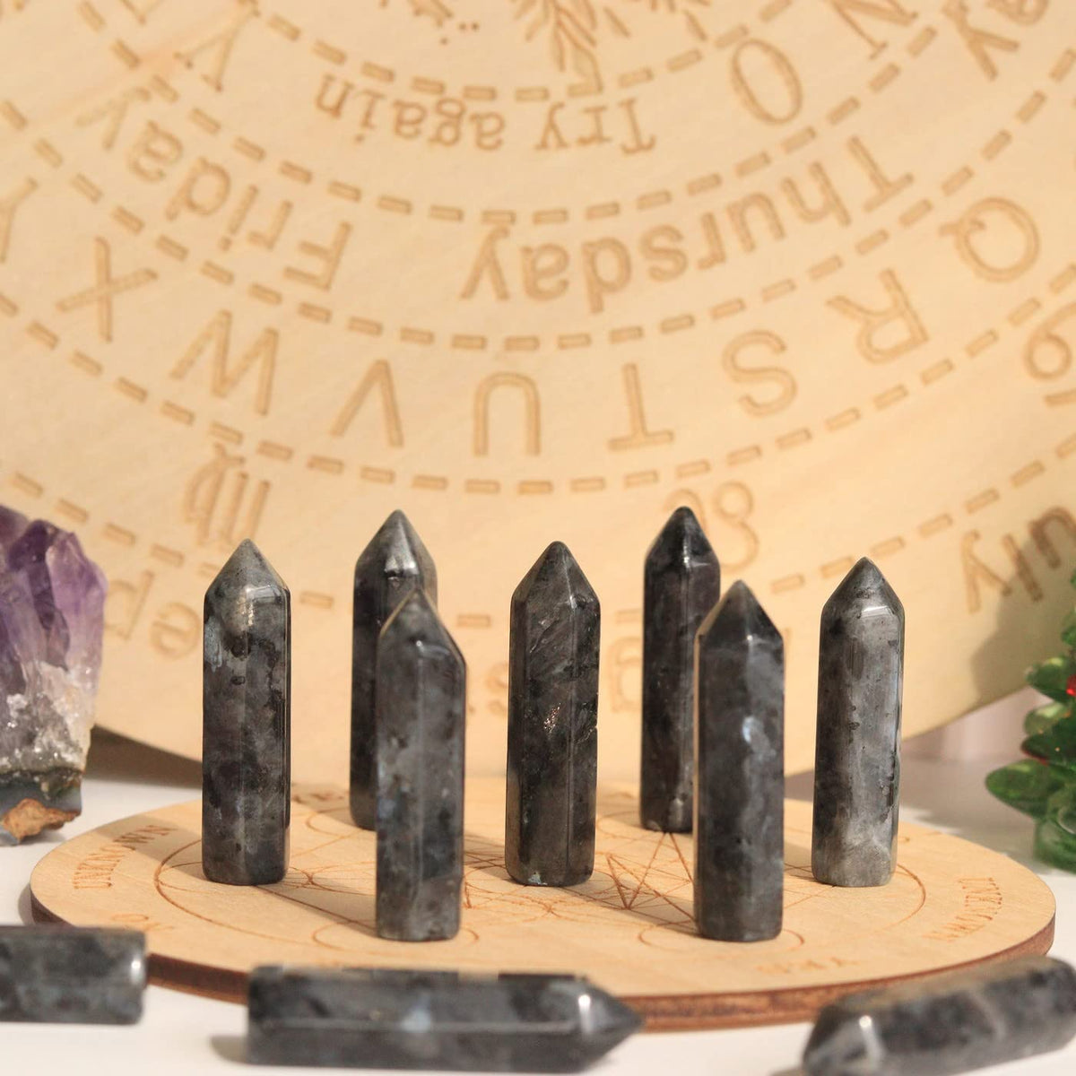 10PCS Black Labradorite Natural Healing Crystals Stones Sets Polished Tumbled Pocket Gemstones Bulk Hexagonal Points Reiki Energy Balancing Chakra Meditation Therapy Desk Decor Gift