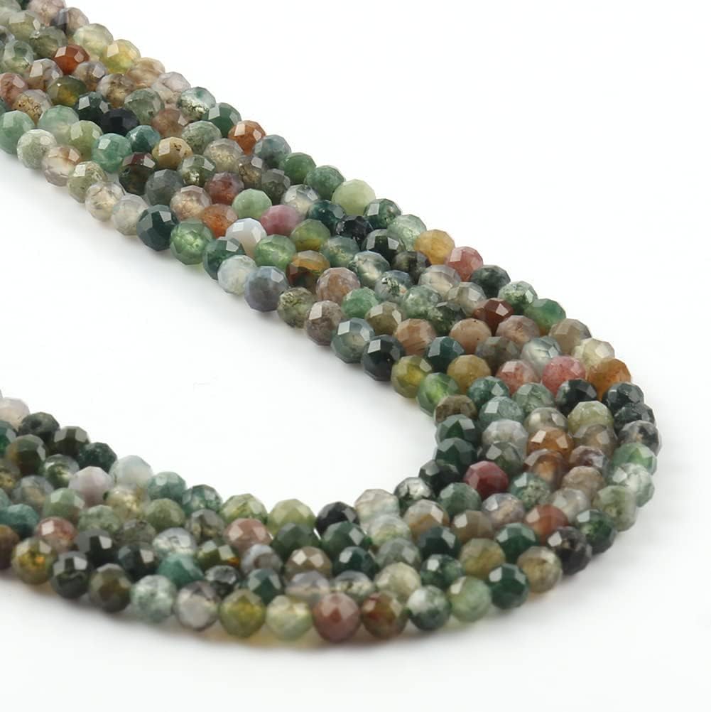 Song Xi 90pcs 4mm Natural Indian Agate Gemstone Beads Faceted Round Loose Stone Beads for Jewelry Making (1 Strand)
