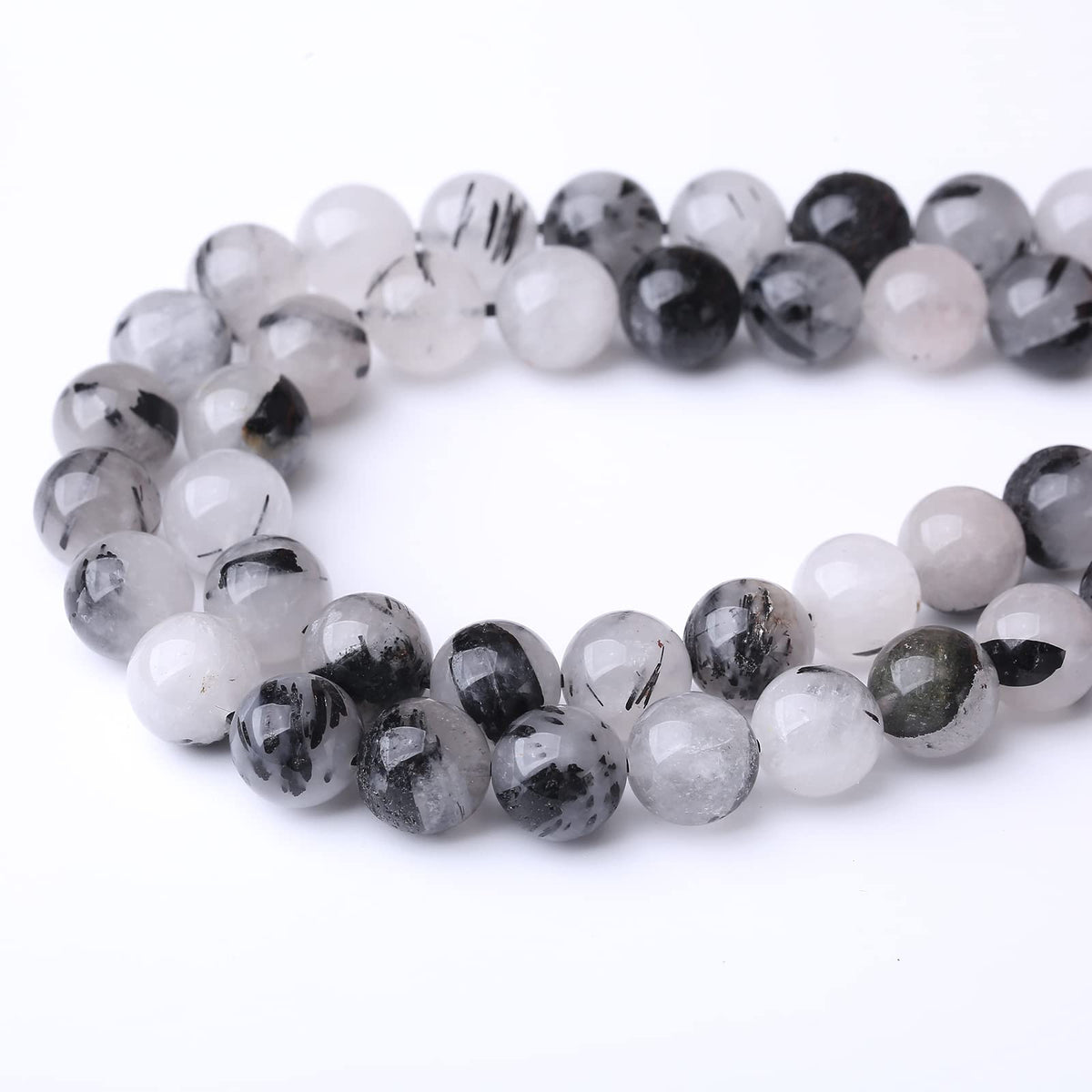 32PCS 12MM Natural Black Rutilated Quartz Stone Beads Energy Healing Beads for DIY Jewelry Bracelet Necklace Making for Jewelry Making15Inch