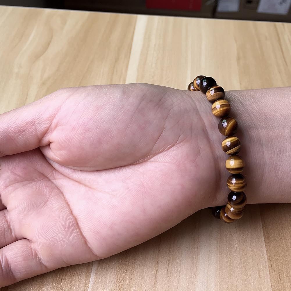 chengmu 8mm Yellow Tiger Eye Stone Stretch Bracelet, Natural Gemstone Round Stone Crystal Beads for Beaded Elastic Bracelet 7.5"