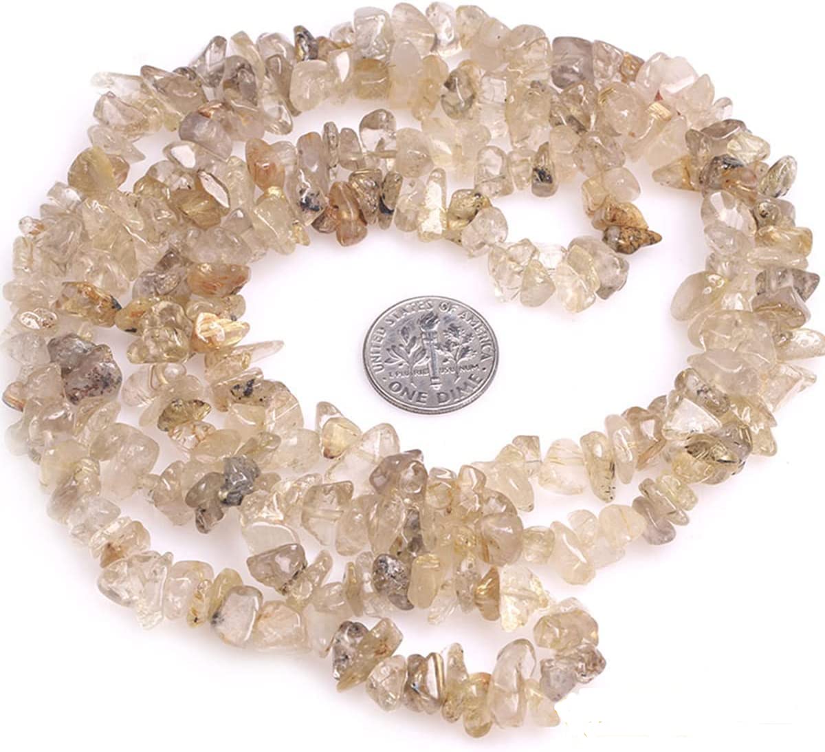 HAAMIIQII 5-8mm Natural Golden Rutilated Quartz Chips Beads Irregular Chip Stones Loose Gemstone Beads Energy Healing Beads for Jewelry Making Strand 30 Inch