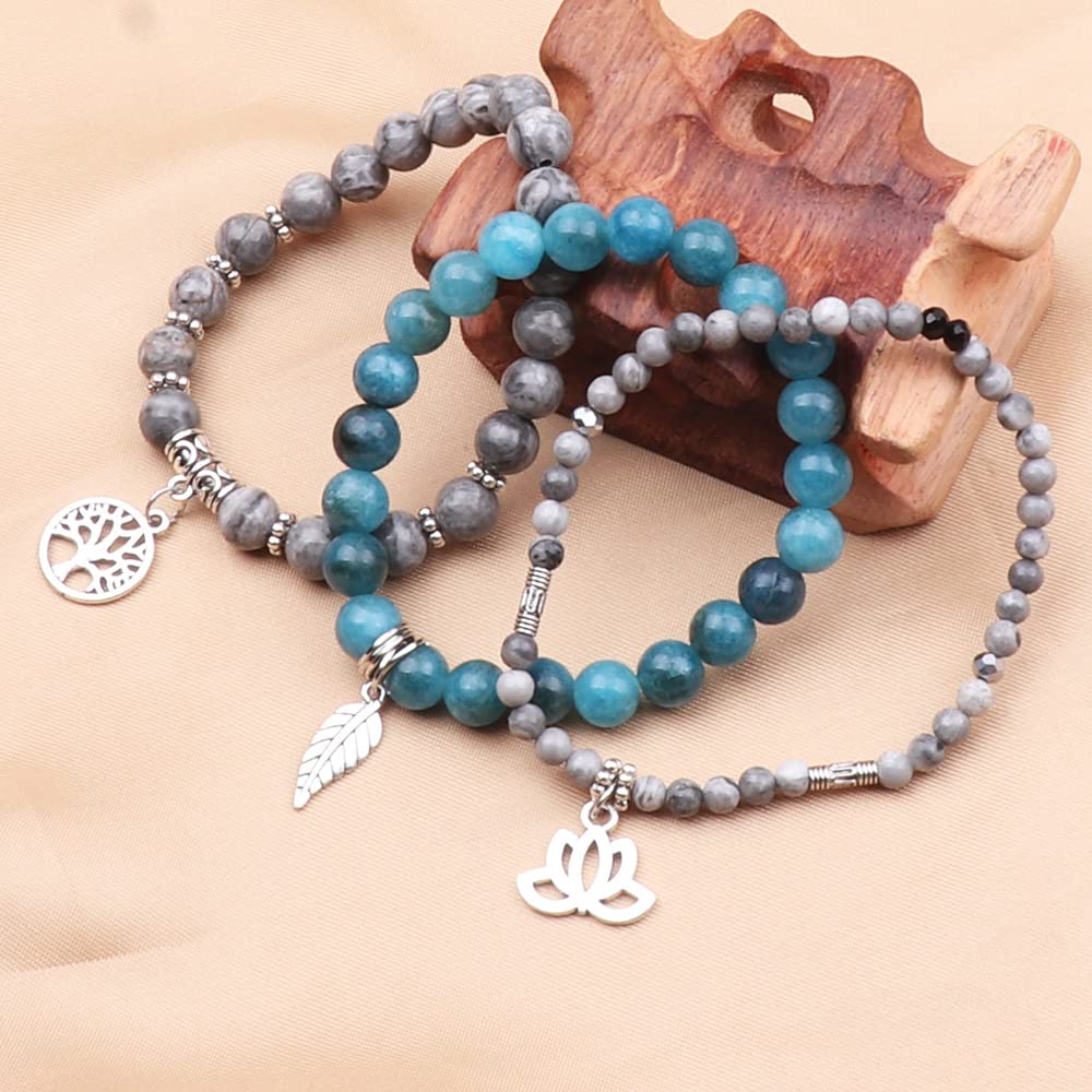 UEUC Tree of Life Yoga Healing Stone Bracelets, Multilayer Lotus Chakra Stone Reiki Bracelet Sets, Anxiety Crystal Natural Stone,for Women Stress Relief(#137)