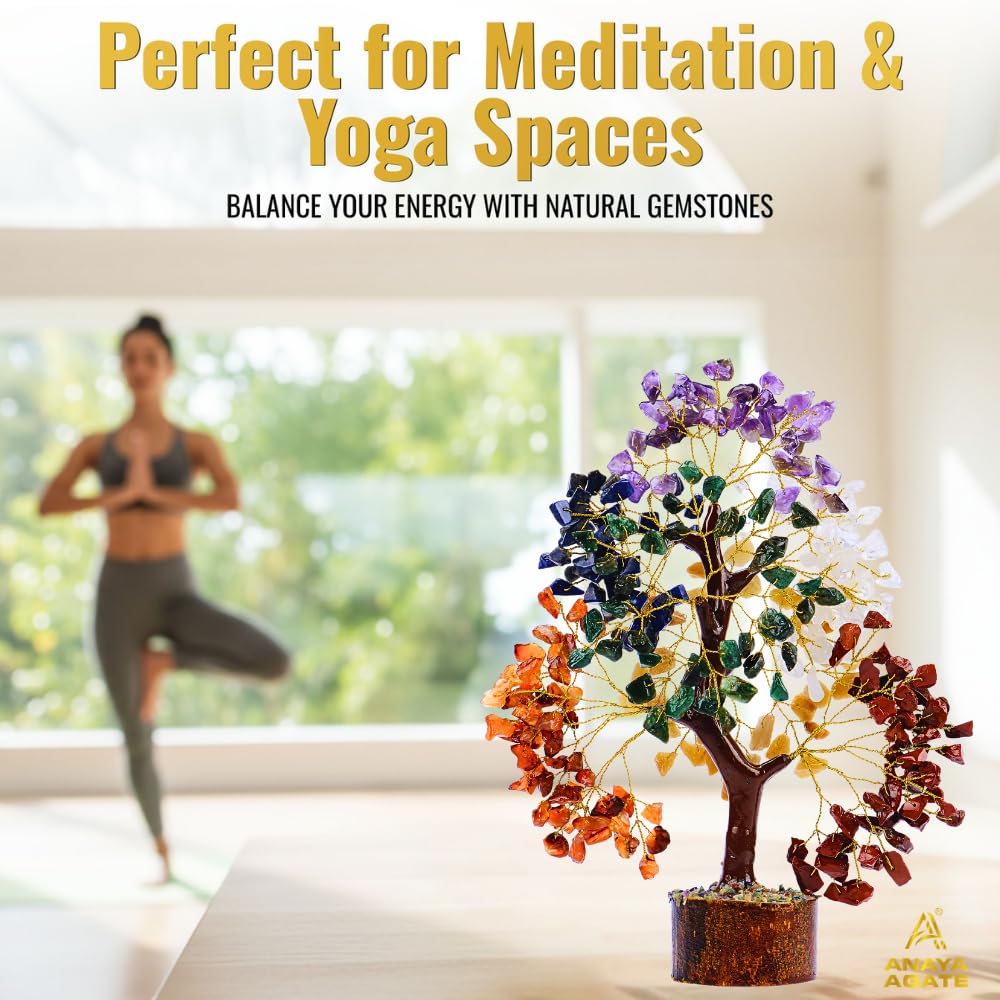 ANAYA AGATE 7 Chakra Tree of Life Crystal Healing Money Tree for Home Living Decor, Office Desk Decor, Handmade Feng Shui Bonsai for Energy, Wealth & Good Luck, Birthday Gifts for Men, Women, Mom