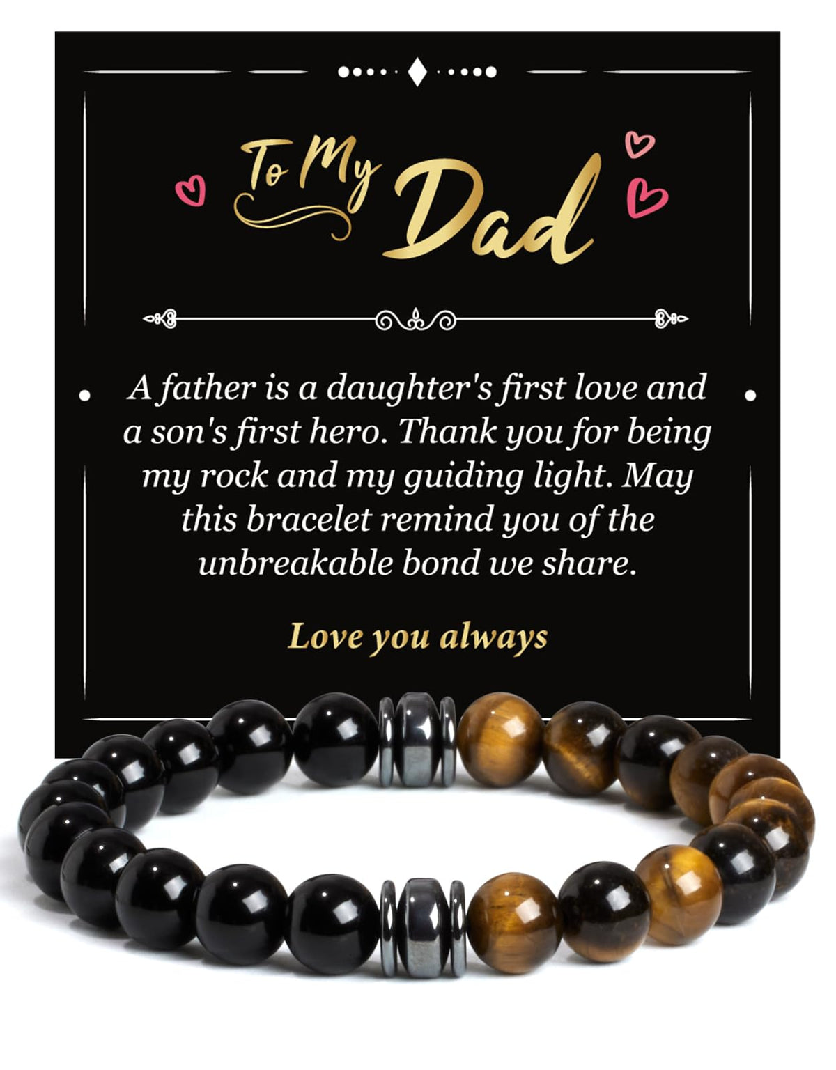 Landorilo Gifts for Men, 8mm Natural Stone Beaded Bracelets, Black Tourmaline & Tiger Eye Healing Bracelet, Handmade Mens Jewelry Gift for Him, Husband, Son, Father, Friend(Happy Birthday-7.5in)