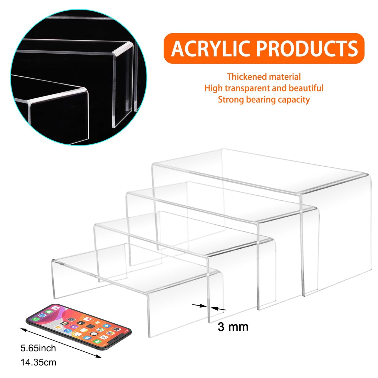 Cerpourt 8 Pcs Acrylic Display Risers(8.5",8",7.5",7") ,Clear Product Stand,Cupcakes Holder Dessert Display Transparent Showcase Stands, Candy Bar Risers, Acrylic Lifts Display for Figures
