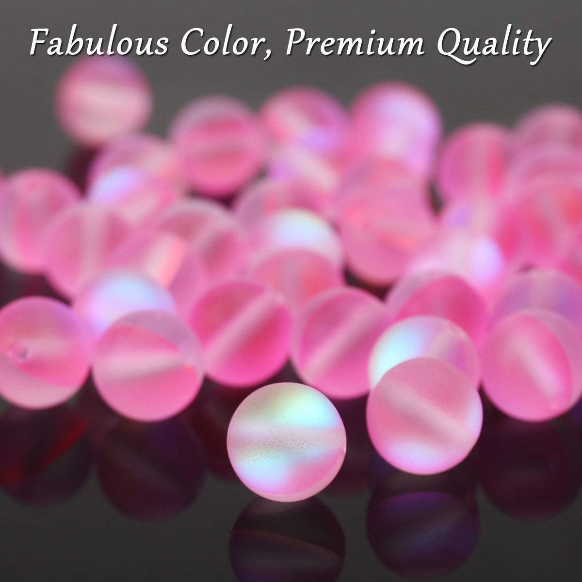 Matte Pink Aurora Crystal Glass Beads, 6MM Frosted Glitter Shining Mermaid Round Loose Beads, Rainbow Holographic Synthetic Moonstone for Jewelry Making DIY Bracelet