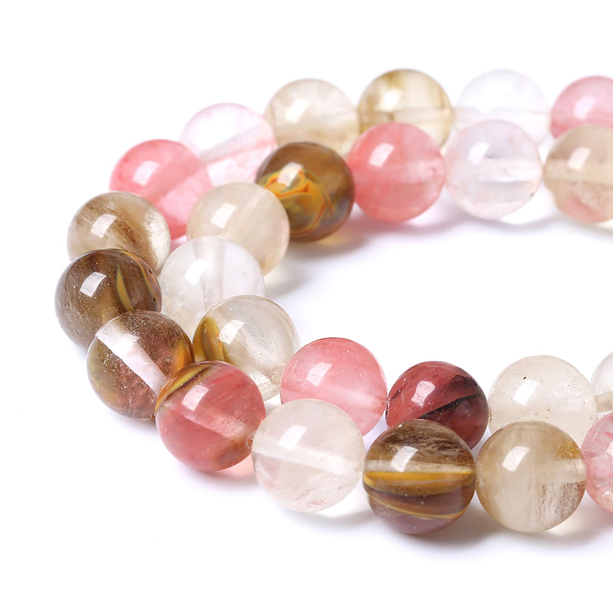 46PCS 8mm Natural Stone Beads Watermelon Tourmaline Gemstone Round Loose Spacer Beads for Jewelry Making DIY Bracelet Necklace 15 Inch,Energy Stone Healing Power