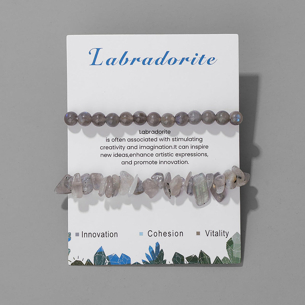 Lit Wall 2Pcs Labradorite Bracelet for Women & Men, 6mm Handmade Adjustable Labradorite Beaded Bracelet, Gemstone Bracelets, Healing Crystal Bracelet, Grey