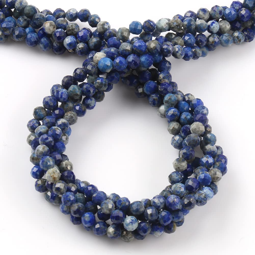 Song Xi 180pcs 2mm Natural Lapis Lazuli Gemstone Beads Faceted Round Loose Stone Beads for Jewelry Making (1 Strand)