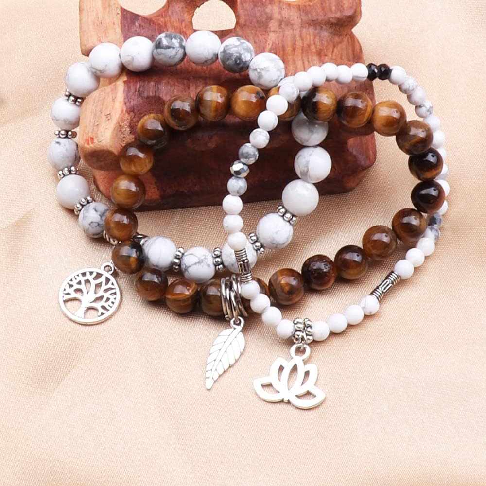 UEUC Tree of Life Yoga Healing Stone Bracelets,Multilayer Lotus Chakra Stone Reiki Bracelet Sets,Anxiety Crystal Natural Stone,for Women Stress Relief(#176)