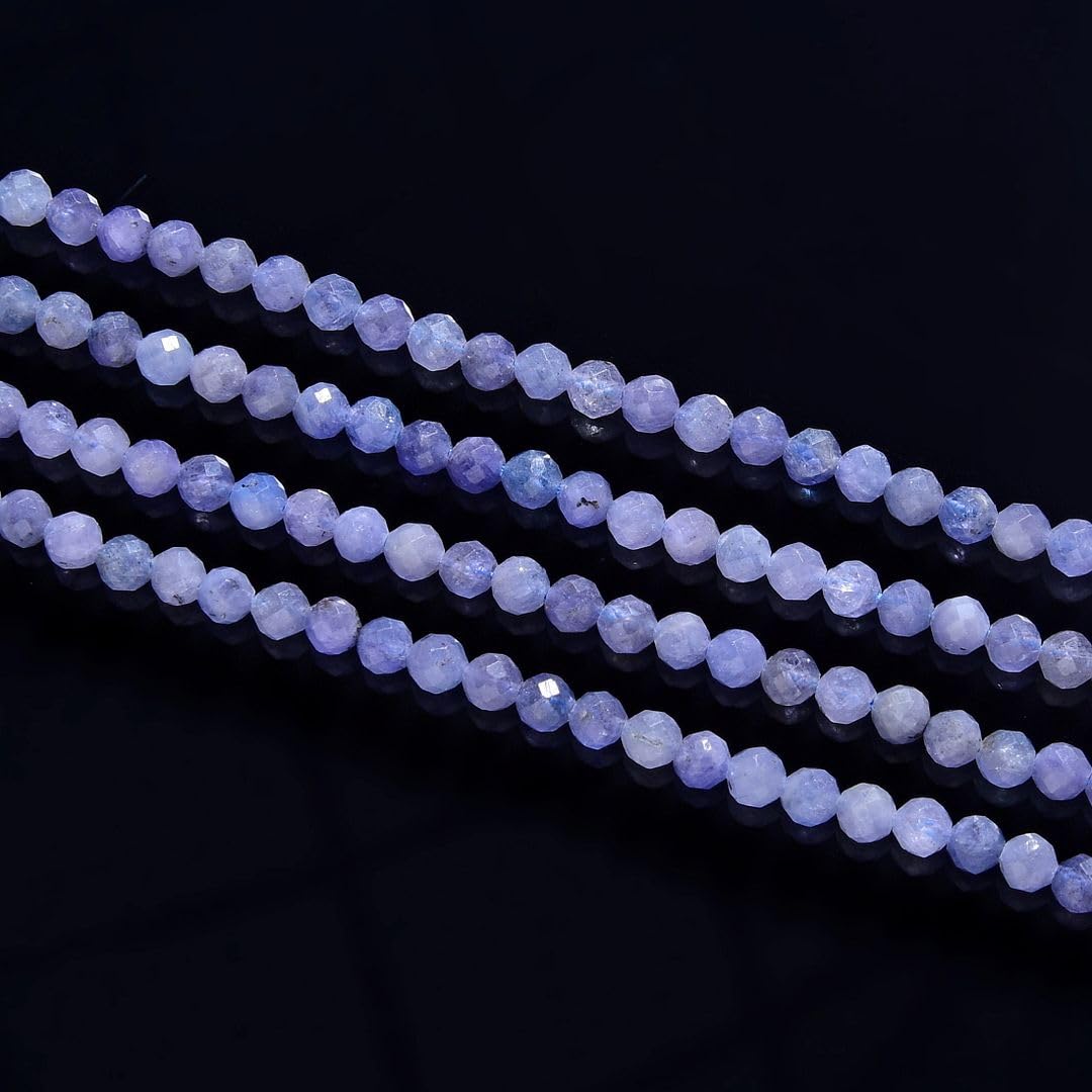 Adabele 30 Inch Natural Purple Tanzanite Healing Gemstone 4mm (0.16 Inch) Tiny Small Faceted Round Loose Beads Stone Spacer (170-190pcs) for Craft Jewelry Making GK4-26