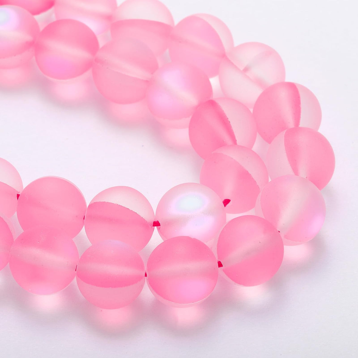 uxcell Matte Crystal Glass Beads 10mm Synthetic Frosted Shining Semi-Precious Round Loose Beads Synthetic Moonstone for Jewelry Making DIY Bracelet, Pink