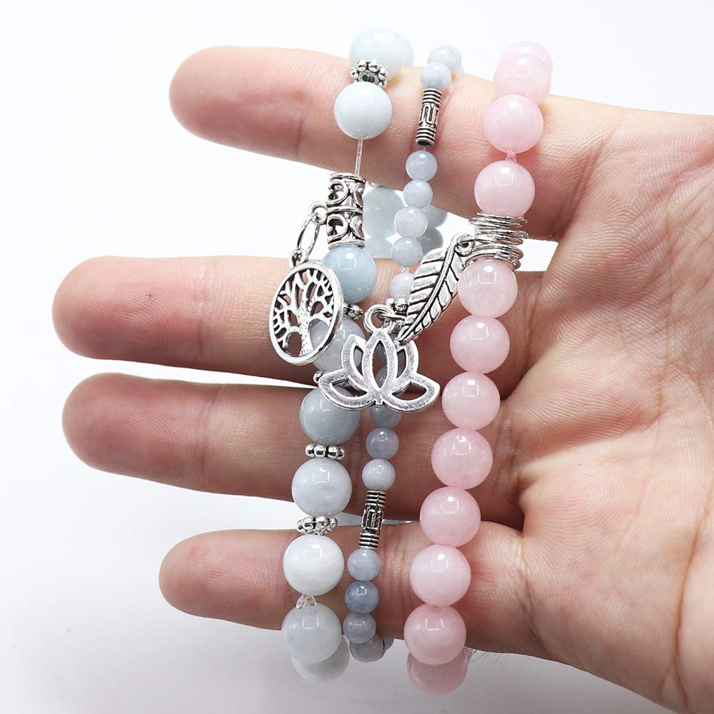 UEUC Tree of Life Yoga Healing Stone Bracelets,Multilayer Lotus Chakra Stone Reiki Bracelet Sets,Anxiety Crystal Natural Stone,for Women Stress Relief
