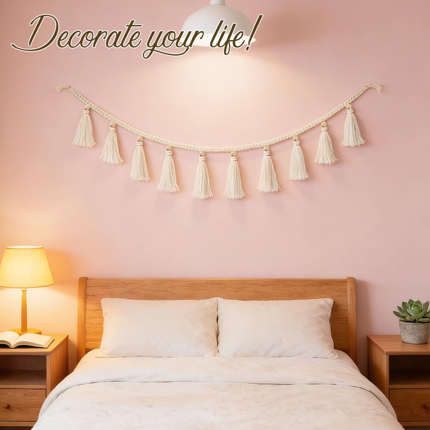 4 PCS Boho Macrame Tassel Garland, 47.2 Inch Boho Classroom Decor Handmade Christmas Garland Wall Hanging Tassels for Nursery Classroom Office Birthday Party Kids Room Baby Shower Decoration