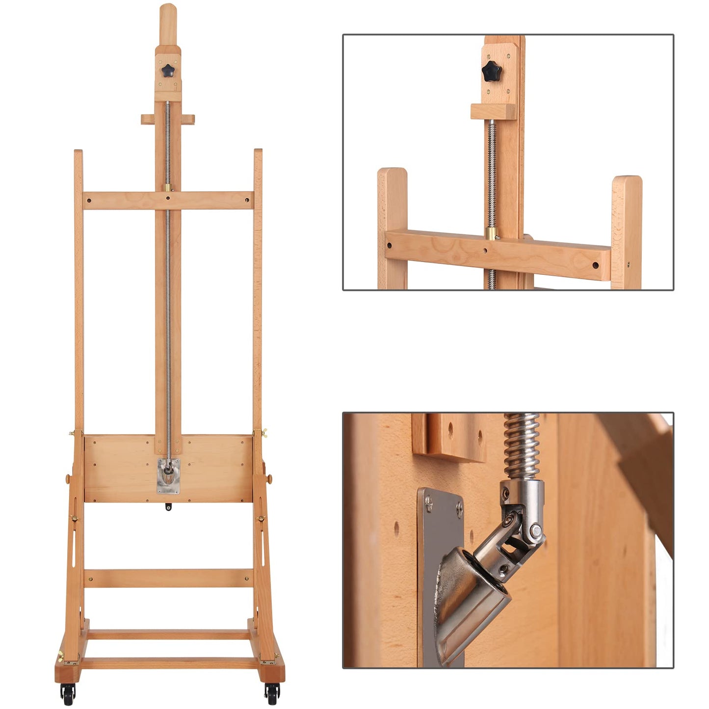 MEEDEN Art Painting Easel: Professional Crank Easel - Heavy Duty Beech Wood Studio H Frame Stand - Height Adjustable 71" to 98"