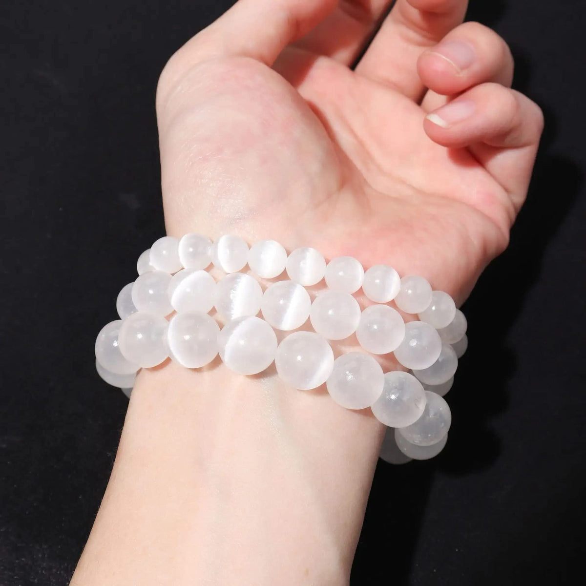 OwizJade Selenite Bracelets for Women and Men:8MM & 10MM | Negative Energy Shield | Natural Cats Eye | Crystal Jewelry to Cleanse and Charge Energy & Power | Must Have for Meditation