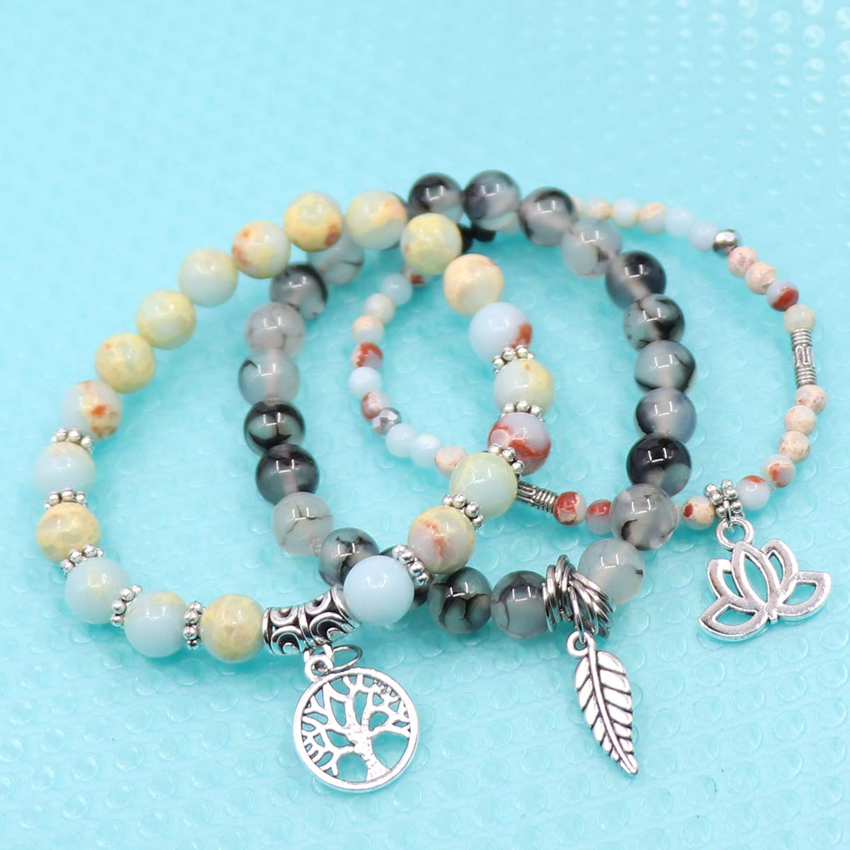 UEUC Tree of Life Yoga Healing Stone Bracelets,Multilayer Lotus Chakra Stone Reiki Bracelet Sets,Anxiety Crystal Natural Stone,for Women Stress Relief