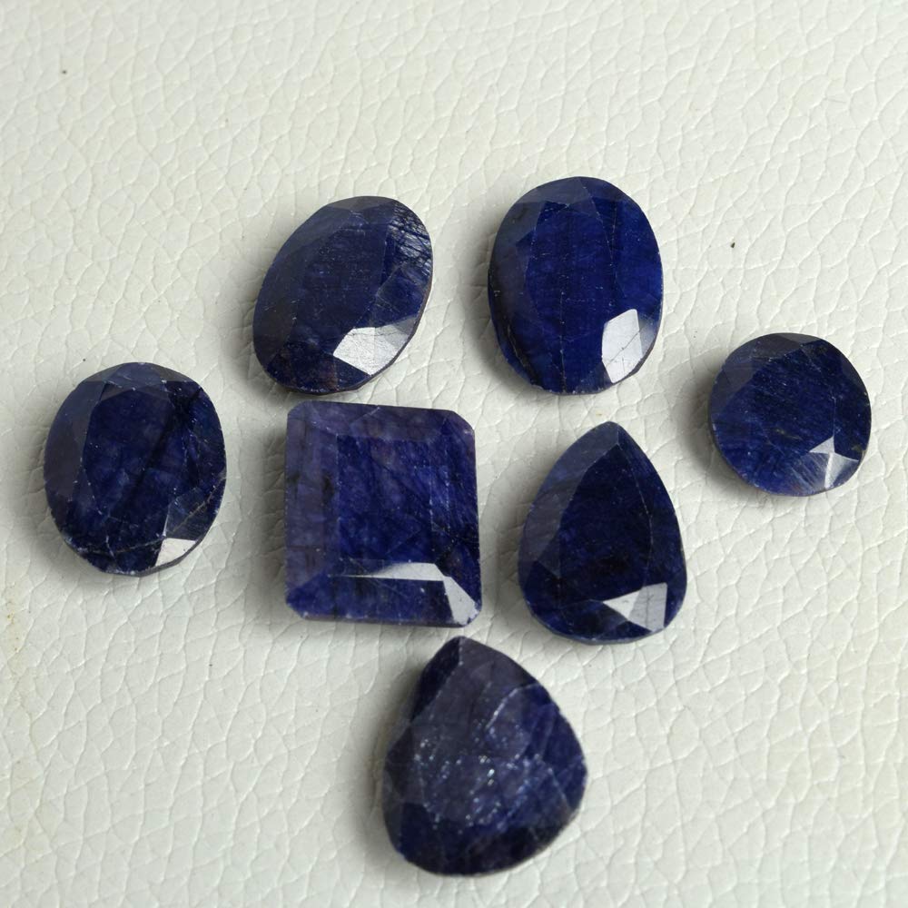 Gemhub Natural Blue Sapphire Loose Gemstone For Jewellery Making 100.00 Carats Gemstone Necklace for Women-7Pcs Lot