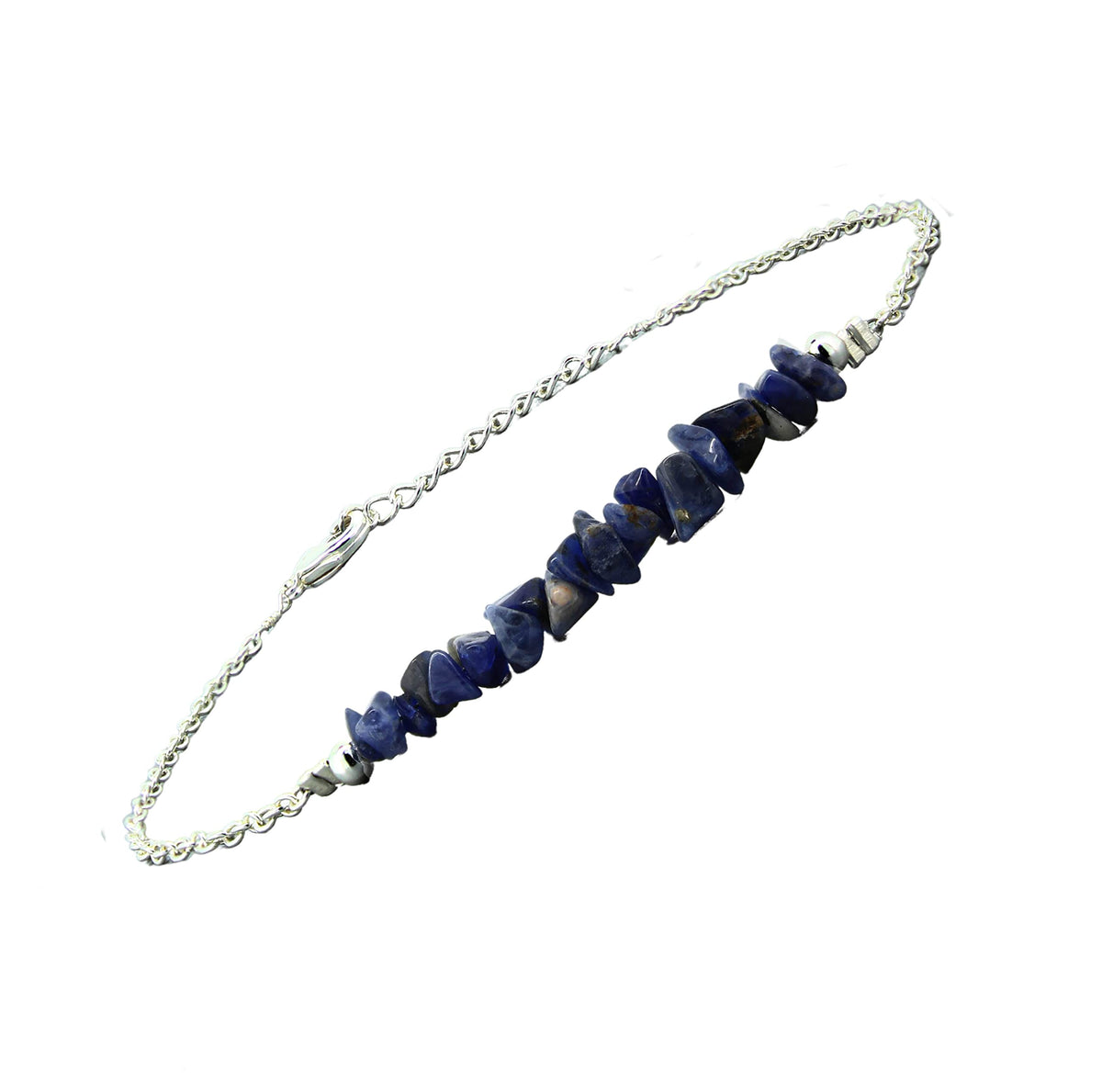 Gempires Natural Gemstone Chip Bar Bracelet for Women, Crystal Healing Bracelet, Multiple Gemstone Options, Adjustable Yellow Gold Plated Chain (7” + 1” Extender), Dainty Stackable Jewelry Gift for Her (Sodalite)