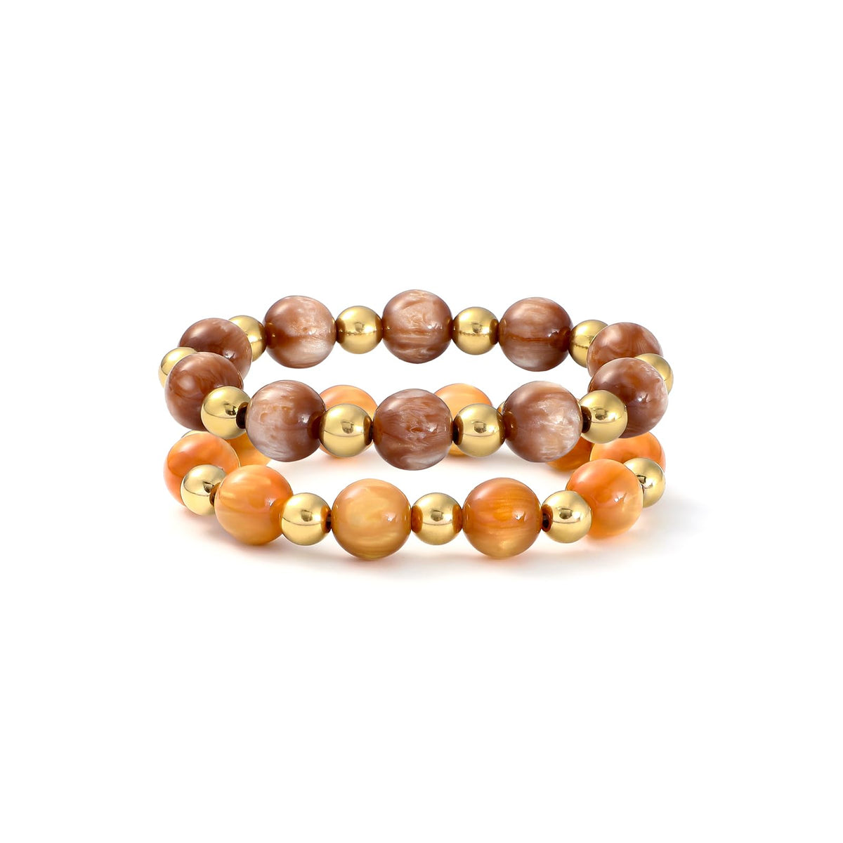 GOOJIDS Brown Beads Gold Plated Heart Beaded Bracelets For Women Dainty Gold Plated Stack Layered Beads Bracelet Gift set for MAMA Birthday Mother's Day