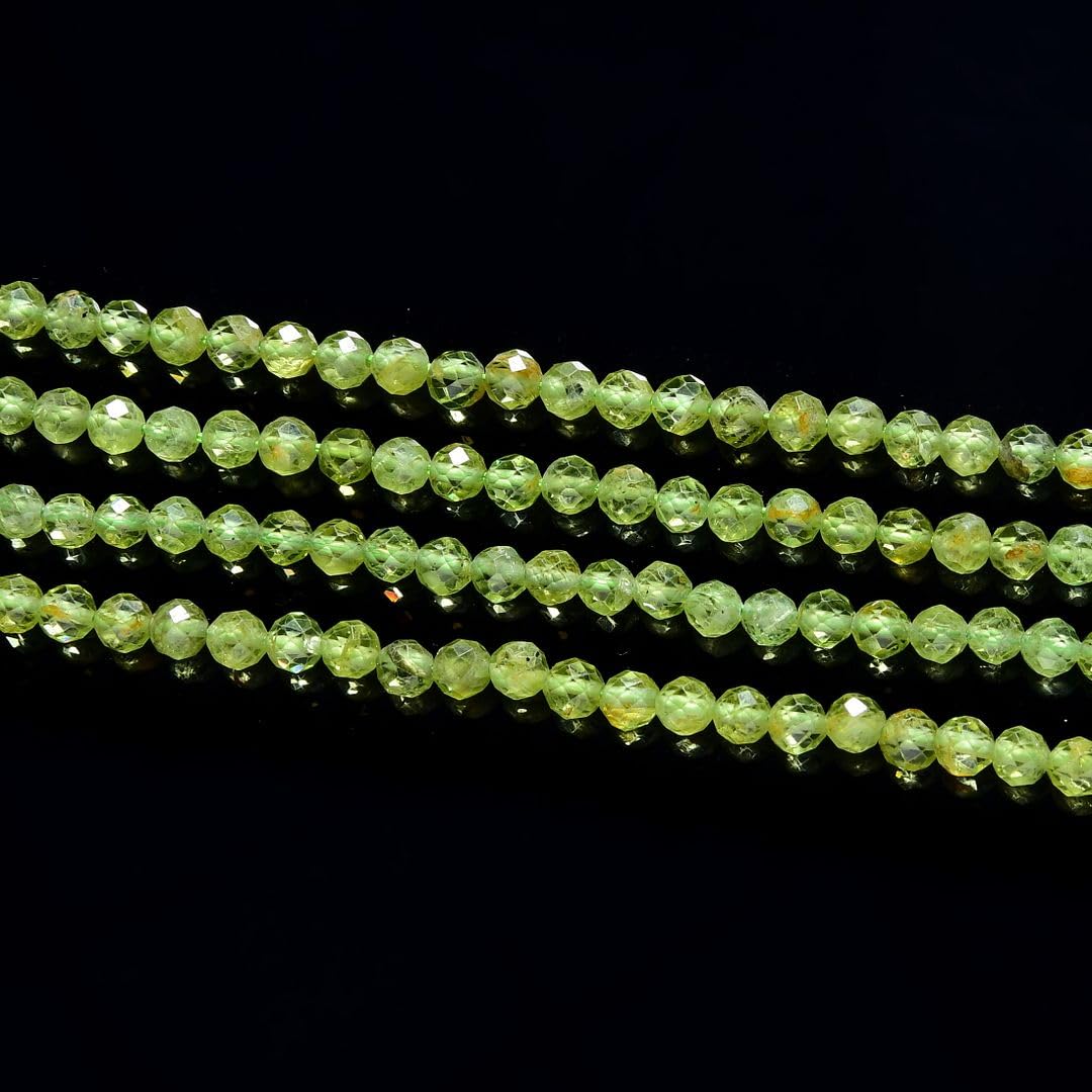 Adabele 15 Inch Natural Green Peridot Healing Gemstone 3mm (0.12 Inch) Tiny Small Faceted Round Loose Beads Stone Spacer (130-140pcs) for Craft Jewelry Making GK3-11