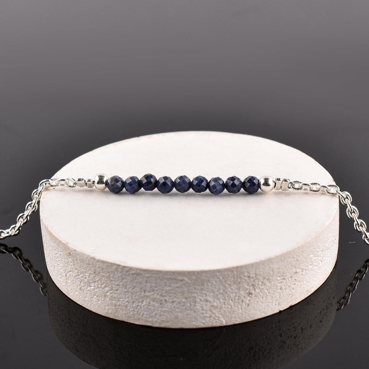 YANARA Sapphire Ankle Bracelets for Women, Natural September Birthstone, Blue Stone Beads, Handmade Dainty Anklets For Women 9"+1.25" inch Silver Plated Chain, Chakra Healing Crystals, Minimalist Gift Jewelry For Her