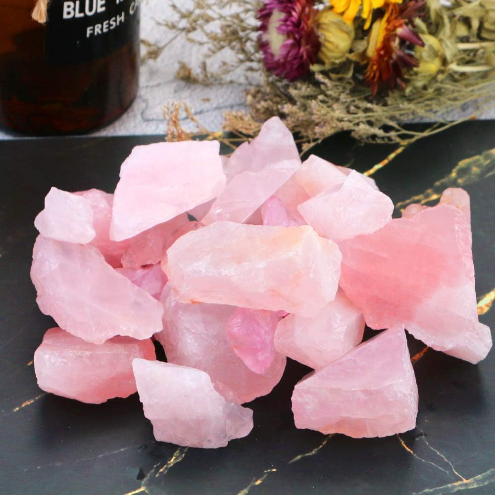 FIREBOOMOON 2lb/950g Rough Natural Rose Quartz Crystal Raw Stone Gemstone Crystal Rock for Cabbing,Tumbling,Cutting,Polishing,Lapidary,Wire Wrapping,Healing Reiki,Jewelry Making,Home Decoration(Pink)