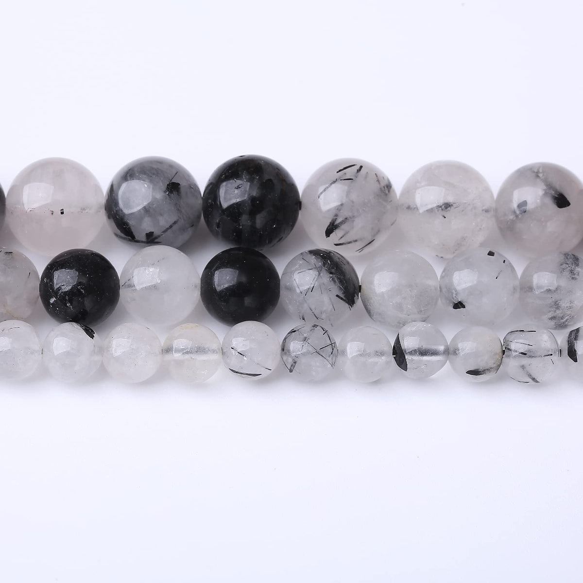 60PCS 6MM Natural Black Rutilated Quartz Stone Beads Energy Healing Beads for DIY Jewelry Bracelet Necklace Making for Jewelry Making15Inch