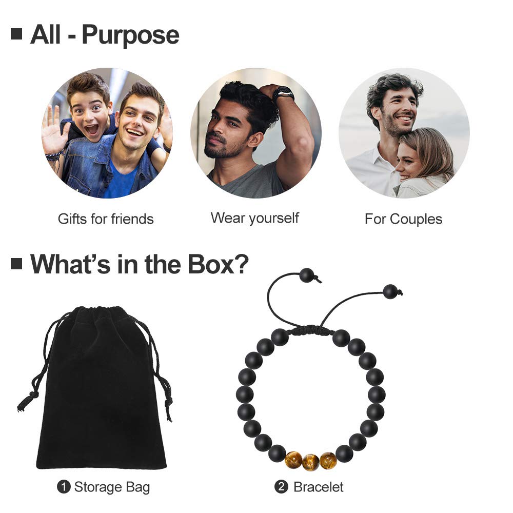 M MOOHAM Bracelets for Men Gifts - Beaded Lava Rock Stone Tiger Eye Bracelet for Men Who Want Nothing Unique Gifts for Teen Boys