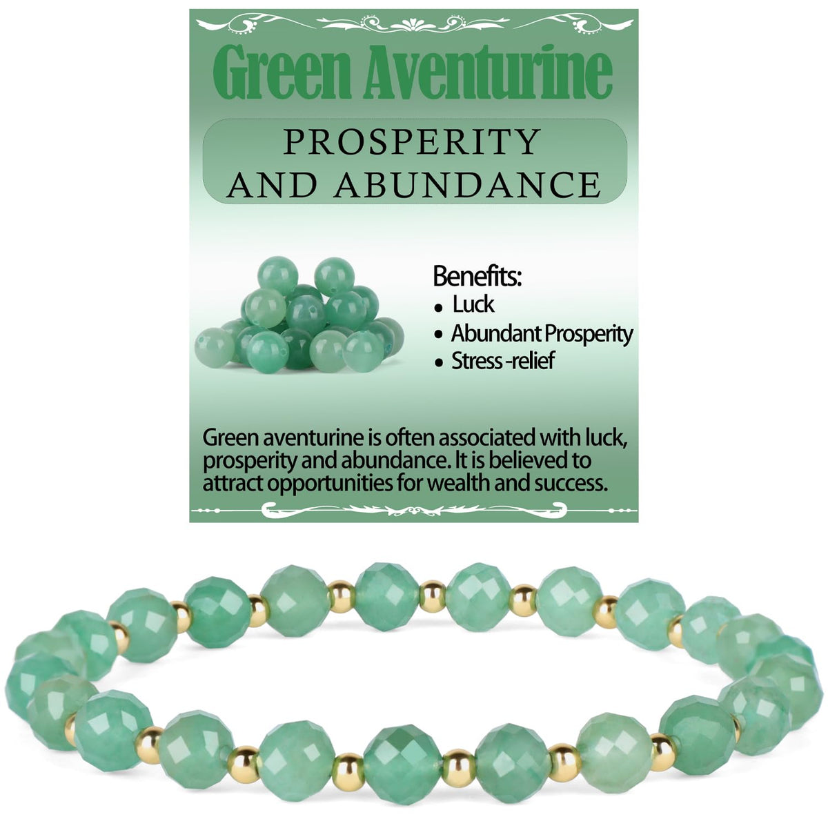 QOGIR Green Aventurine - Prosperity - 14K Gold Plated Beads Natural Gemstone Stretch Elastic Dainty Healing Beaded Bracelets Gifts 6mm