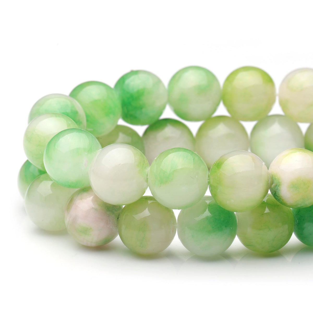 Youngbling Natural Gemstone Beads for Jewelry Making,6mm Green White Jade Polished Round Smooth Stone Beads for Bracelet Necklace 15 Inch(Green White Jade,6mm)