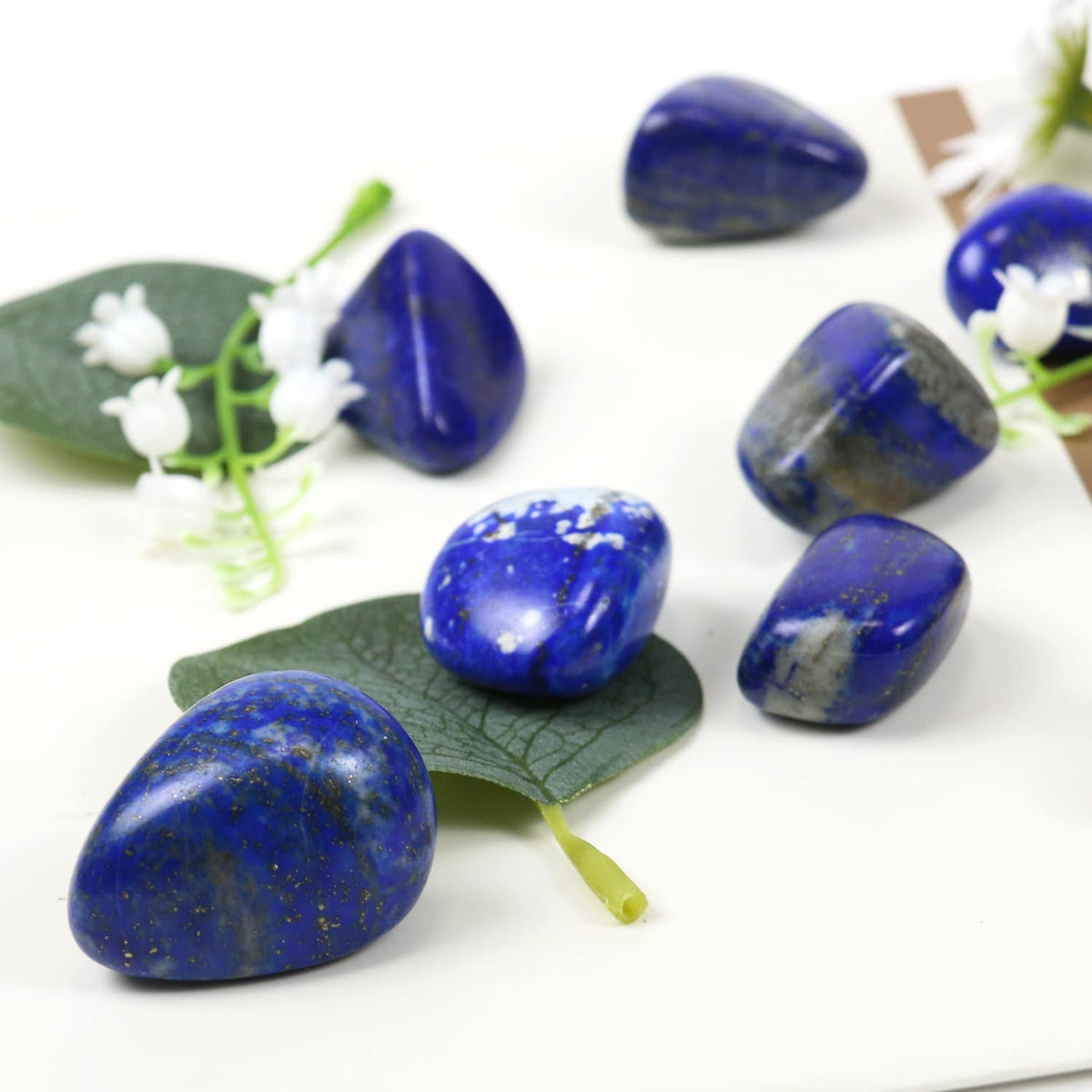 Namzi 10 Packs of Brazilian Tumbled Polished Natural Lapis Lazuli Crystals, Crystals and Healing Stones Quartz Bulk for Wicca, Reiki, Healing Energy, Chakra Stones, Witchcraft Supplies(0.5LB)