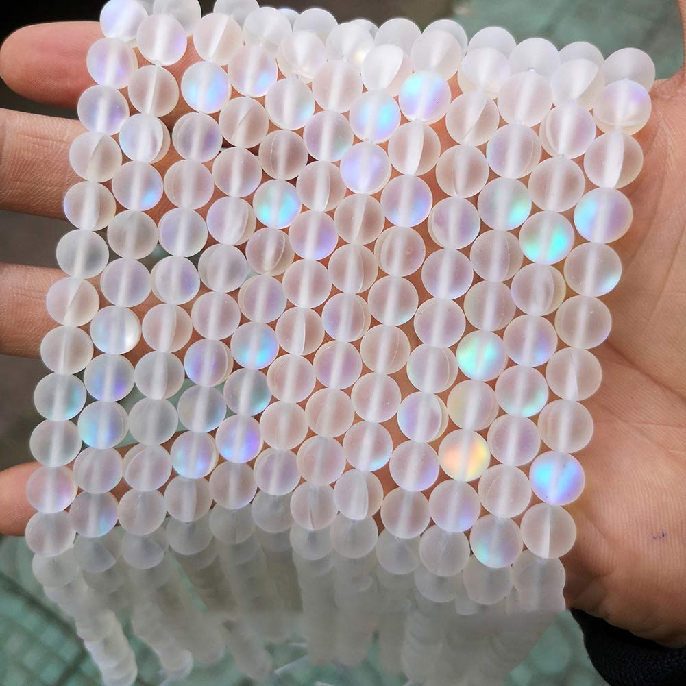 UUYYEO Matte Crystal Glass Mermaid Aurora Moonstone Beads for Jewelry Making - 8 mm, 100 pcs
