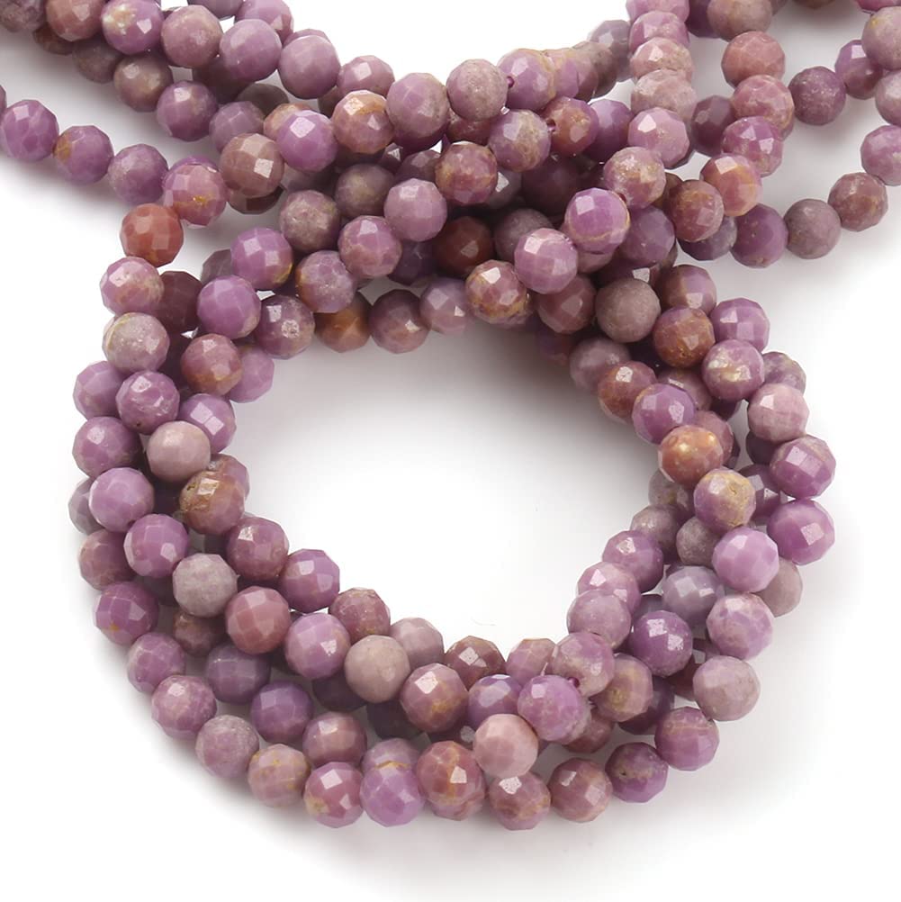 Song Xi 180pcs 2mm Natural Purple Mica Gemstone Beads Faceted Round Loose Stone Beads for Jewelry Making