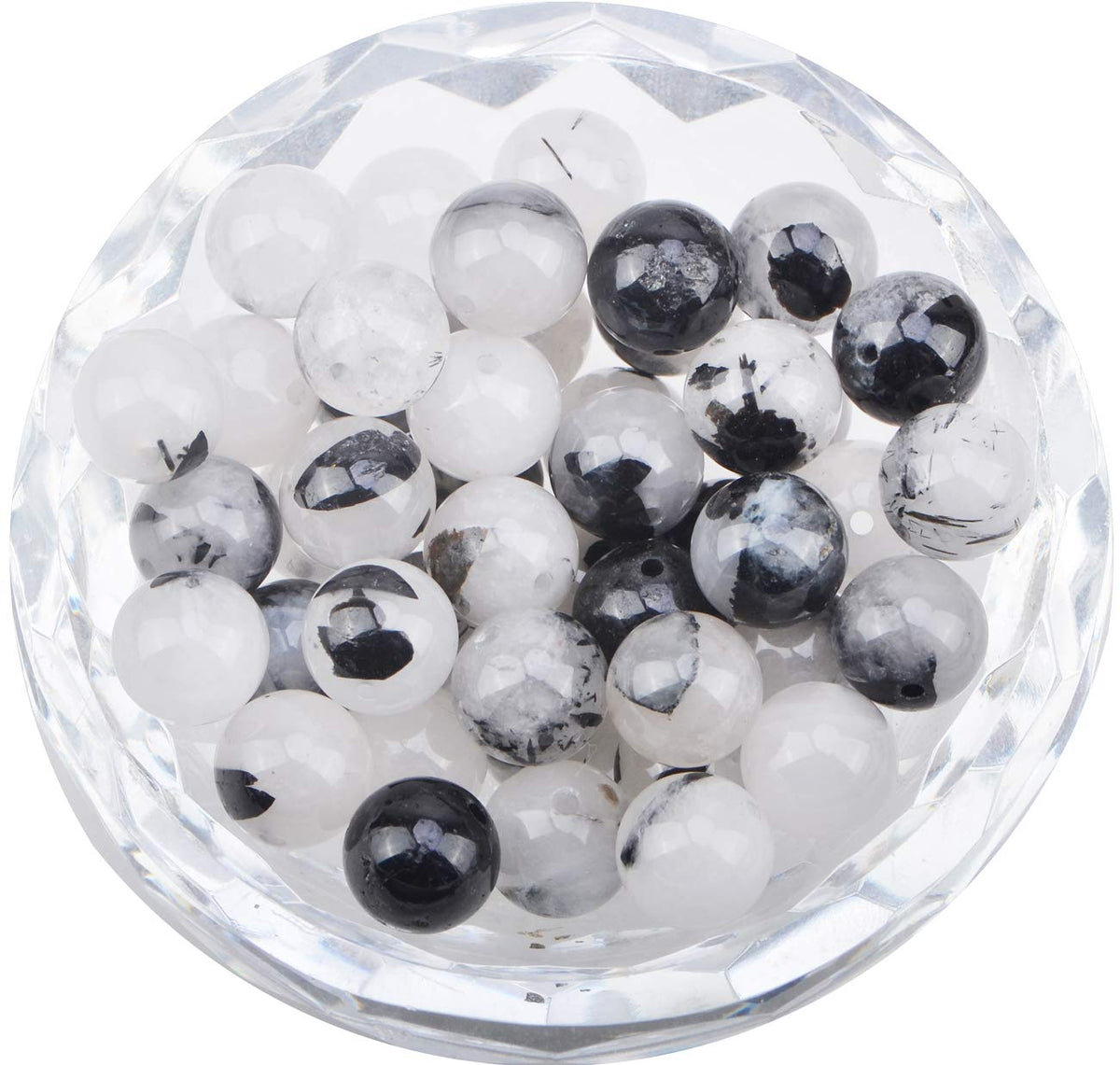80Pcs Natural Crystal Beads Stone Gemstone Round Loose Energy Healing Beads with Free Crystal Stretch Cord for Jewelry Making (Tourmaline Quartz, 10mm)