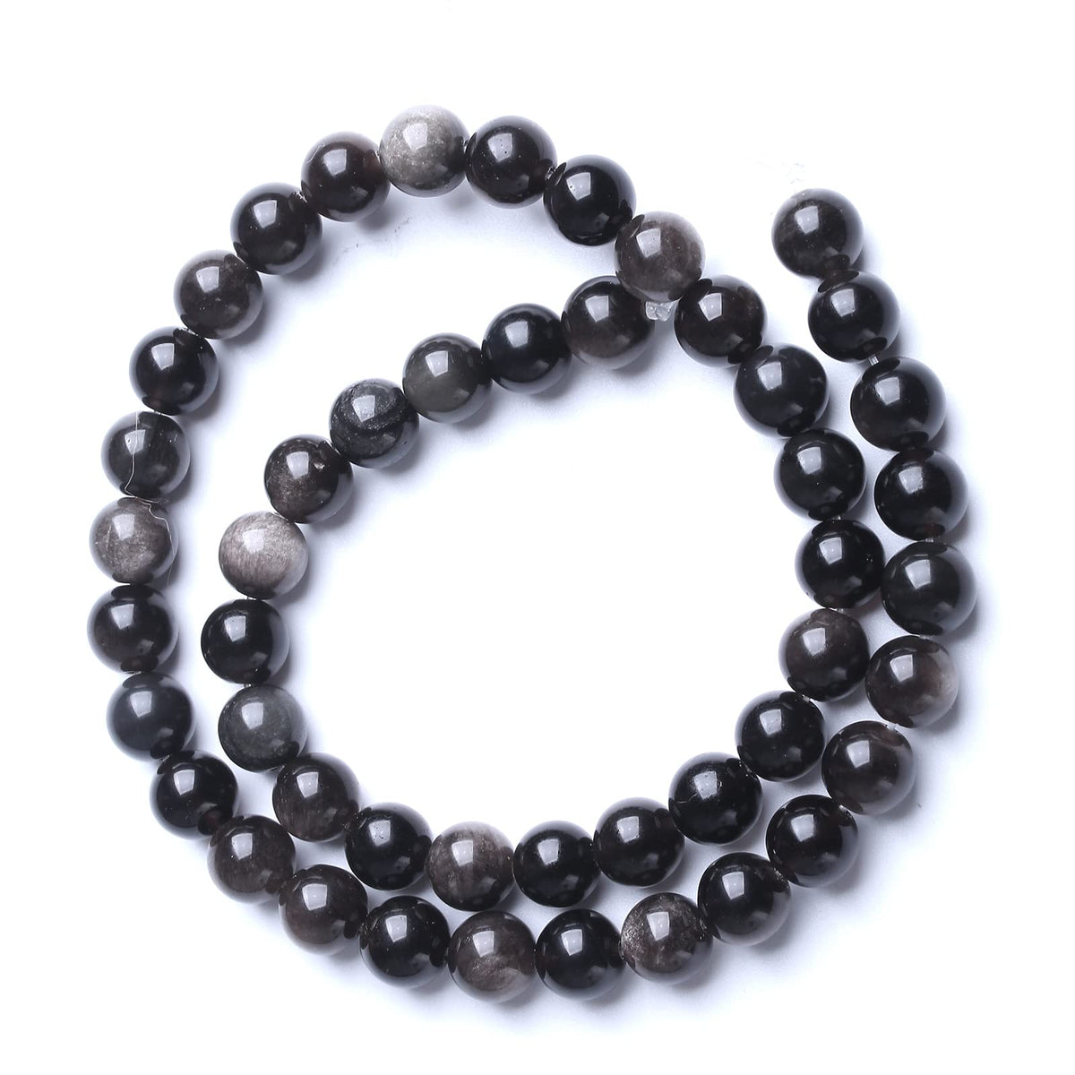 4MM 86PCS Natural Stone Silver Obsidian Loose Beads for Jewelry Making DIY Bracelet