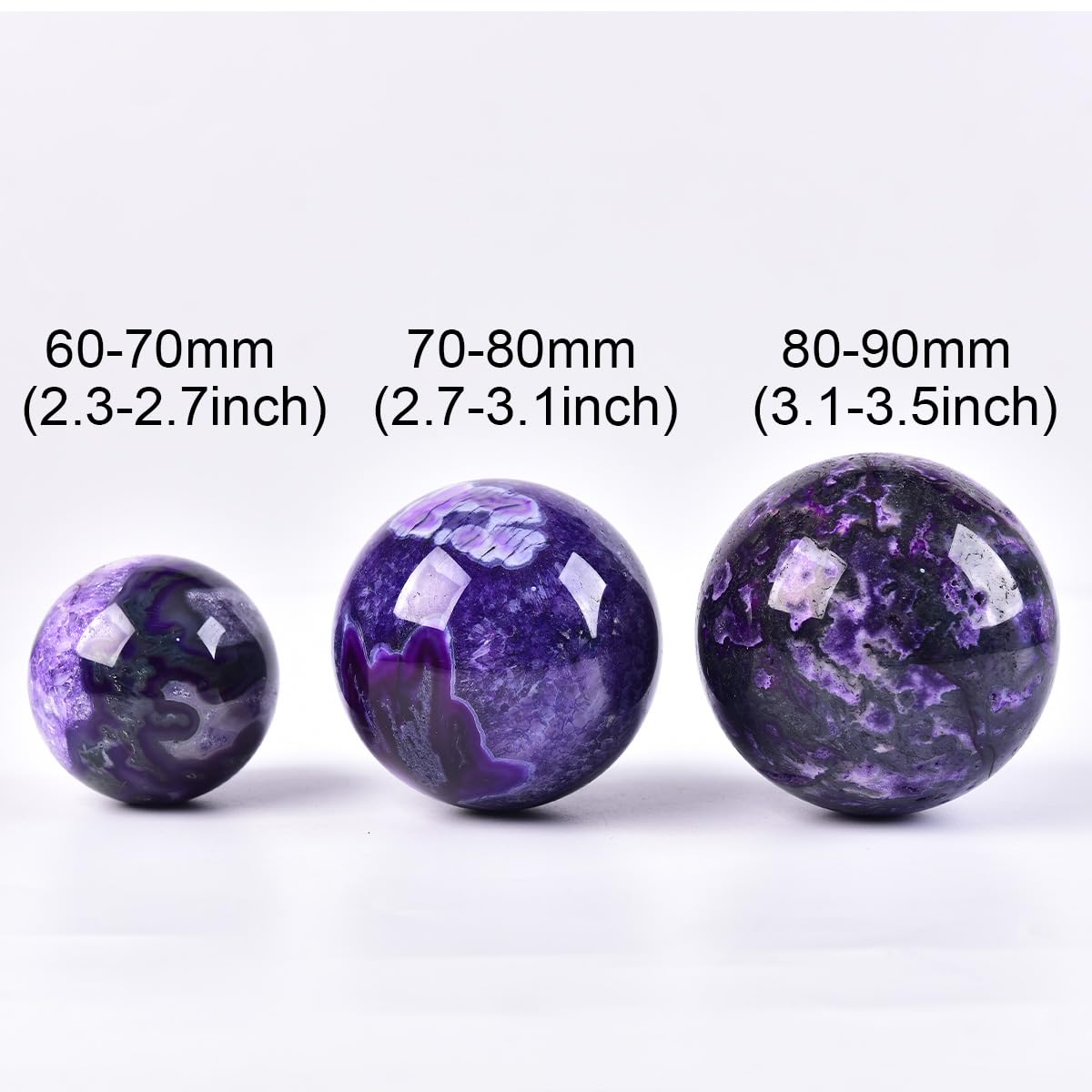 JIC Gem 2.7-3.1 inch(70-80mm) Large Purple Moss Agate Crystal Sphere Quartz Crystal Ball with Stand Healing Ornament Witchcraft Meditation Decor