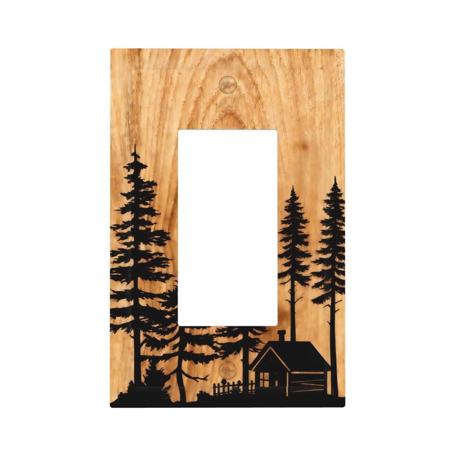 YITRREWZ Rustic Farmhouse Brown Wood Light Switch Covers Decorative Pine Tree Grain Silhouette 1 Gang Single Rocker Switchplate Electrical Faceplate for Country Bathroom Kitchen Bedroom Decor