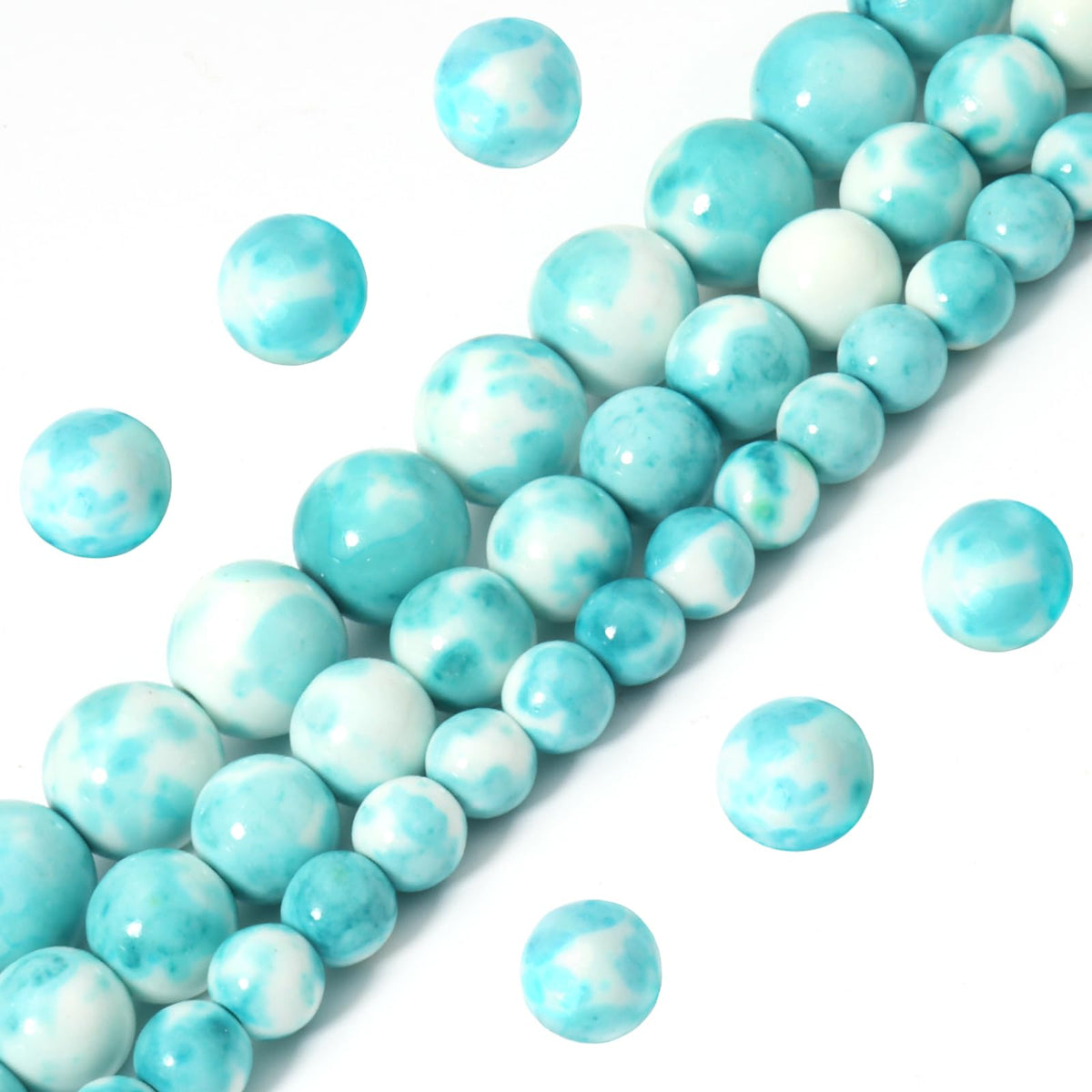 Siomia 45pcs 8mm Natural Blue Rain Flower Gemstone Beads Energy Healing Crystal Round Loose Stone Beads for Jewelry Making, DIY Bracelets Necklaces