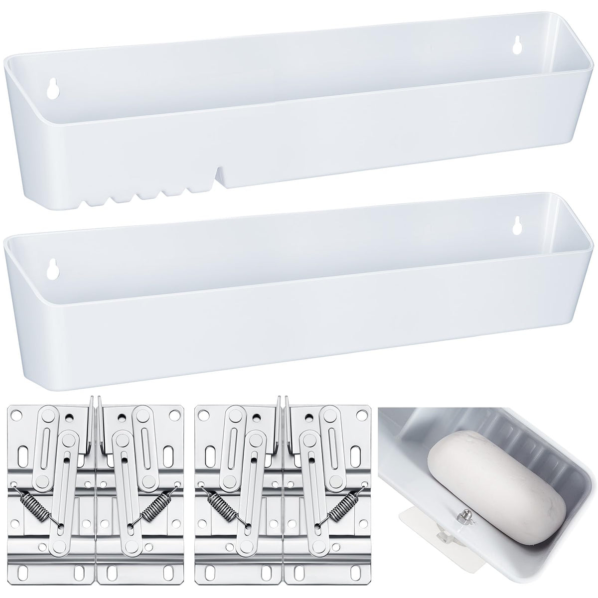 Umigy 2 Pack 14" Kitchen Sink Tip Out Tray, False Drawer Front Flip Tray with Hinges & Clips, Sink Sponge Soap Organizer for Kitchen Bathroom, White