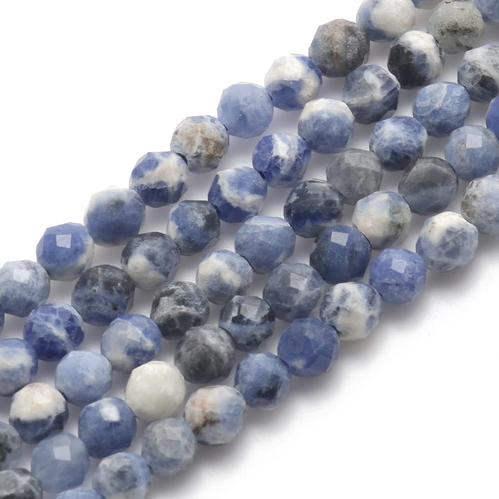 Song Xi 180pcs 2mm Natural New Blue Sodalite Gemstone Beads Faceted Round Loose Stone Beads for Jewelry Making (1 Strand)