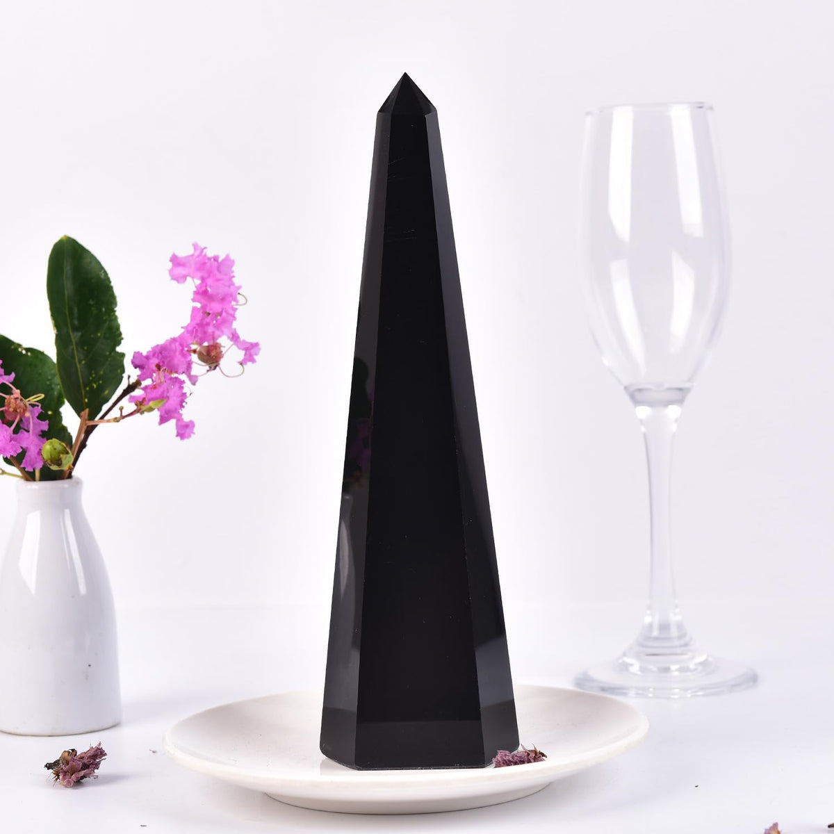 SMOHEAL Black Obsidian Large Crystal Tower Natural Healing Crystal Point Wand Obelisk for Reiki Meditation Crystal Grid Decoration 1-1.5 LBS